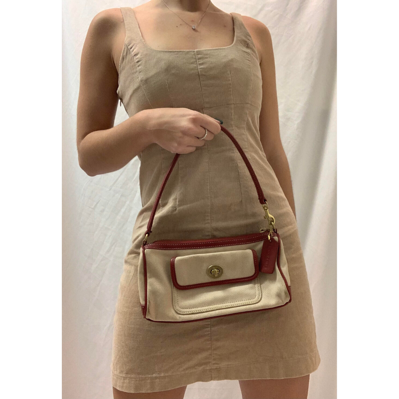 Red and tan coach purse sale